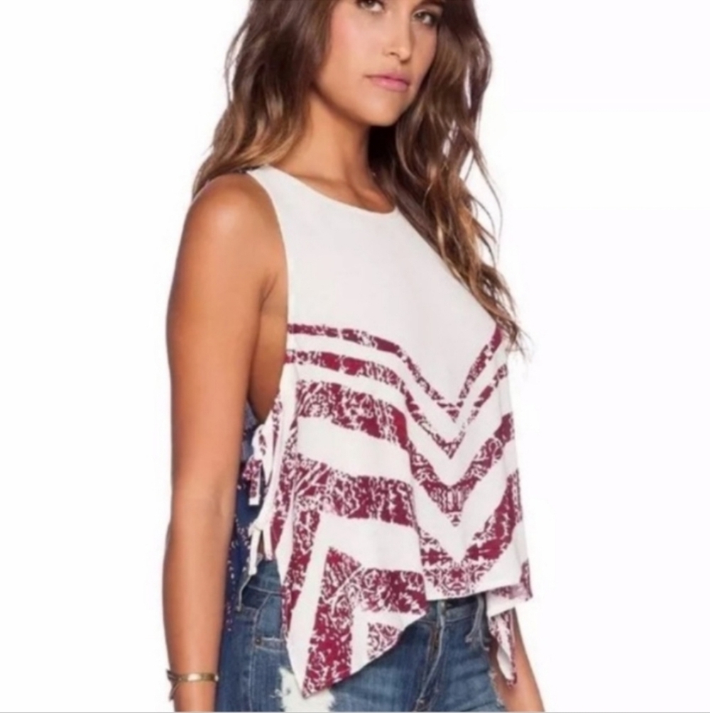 Free People White and Red Sleeveless Casual  Top Size S